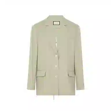 美洋 蝴蝶结 麻感花纱后开叉绑带通勤休闲西装 女