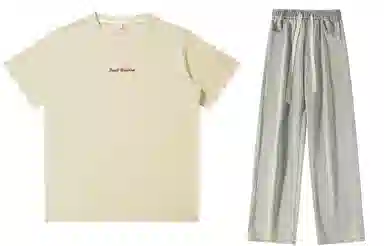 大卫贝肯 美式复古纯棉基础款纯色字母印花上衣透气吸汗宽松直筒系带长裤休闲运动套装 男女同款