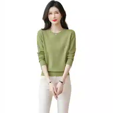 恒源祥 纯色百搭圆领宽松休闲长袖针织衫 女款
