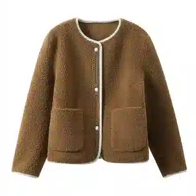 茵曼 皮毛一体仿羊羔绒外套颗粒绒织带保暖上衣绒感外套 女款