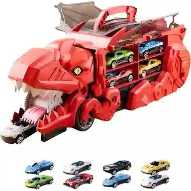 安可托 超大霸王龙吞食变形轨道车 弹射合金小汽车 早教益智玩具