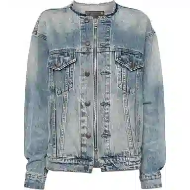R13 SS24 Collarless Denim Jacket Wax Blue