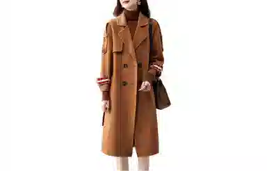 【dme】 袖袢条纹双排扣宽松双面呢休闲大衣 女款