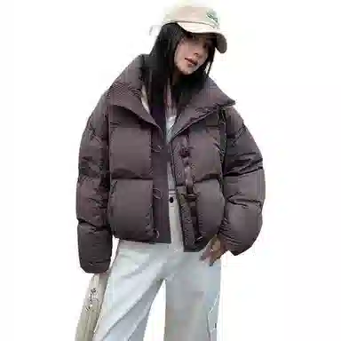 鸭鸭 宽松保暖连帽休闲面包短款长袖羽绒服 女款