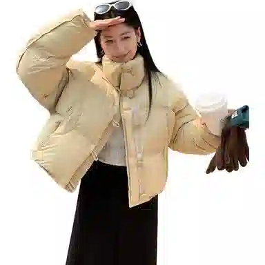 鸭鸭 宽松保暖连帽休闲面包短款长袖羽绒服 女款