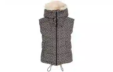 Balmain FW22 Logo Print Zip Hoodie Vest Black