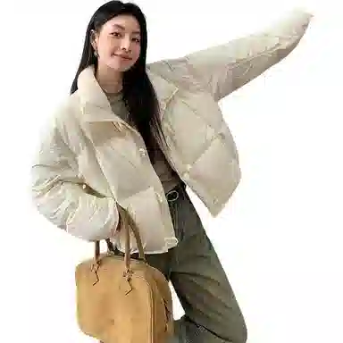 鸭鸭 宽松保暖连帽休闲面包短款长袖羽绒服 女款