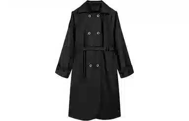 冰淇淋与鲸 纯色休闲长款翻领长袖风衣 女款