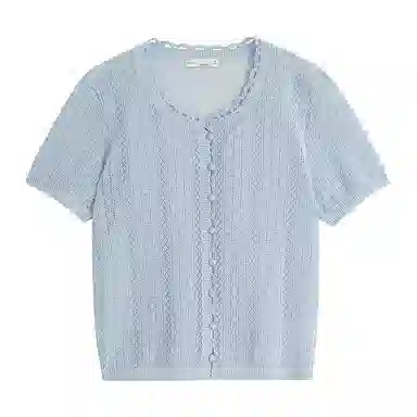 茵曼 镂空钩花老钱风短袖宽松针织衫 女款