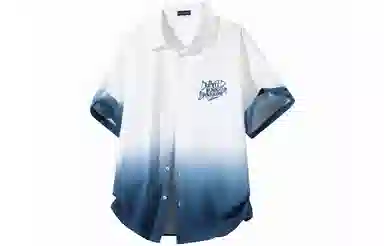 大卫贝肯 美式复古字母设计宽松休闲纯色百搭渐变透气垂感落肩短袖衬衫 男女同款