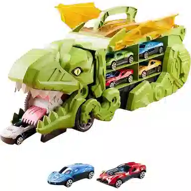 安可托 超大霸王龙吞食变形轨道车 弹射合金小汽车 早教益智玩具