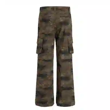 梁拌泡菜 美式高街多口袋修身微喇迷彩裤 男女同款