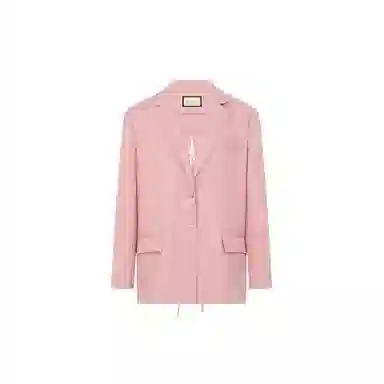 美洋 蝴蝶结 麻感花纱后开叉绑带通勤休闲西装 女