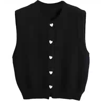 她池 纯色单排扣圆领马甲 女款 黑色