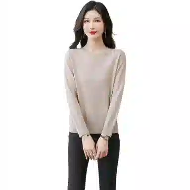 恒源祥 纯色百搭圆领宽松休闲长袖针织衫 女款