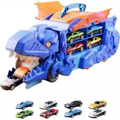 安可托 超大霸王龙吞食变形轨道车 弹射合金小汽车 早教益智玩具