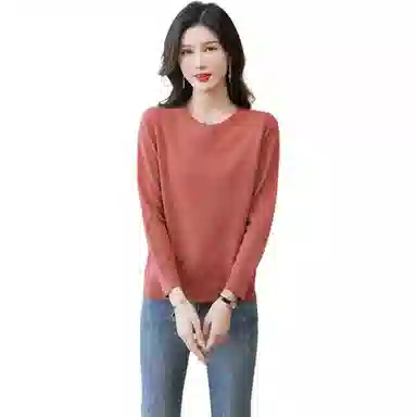 恒源祥 纯色百搭圆领宽松休闲长袖针织衫 女款