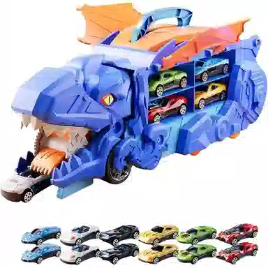 安可托 超大霸王龙吞食变形轨道车 弹射合金小汽车 早教益智玩具