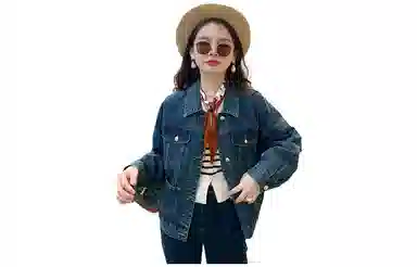 花栗鼠小姐 落肩翻领牛仔外套 女款 深蓝