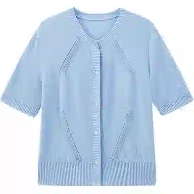 太平鸟 纯色珠片镂空圆领短袖针织衫 女款