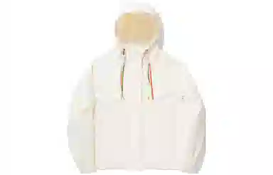 中国李宁 纯色连帽宽松运动风衣 女款 米白色