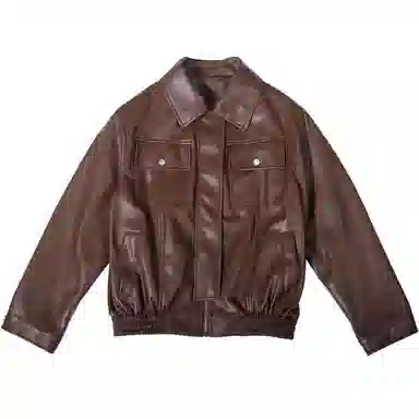 兔半眠 美式复古宽松皮衣外套 女款 咖色