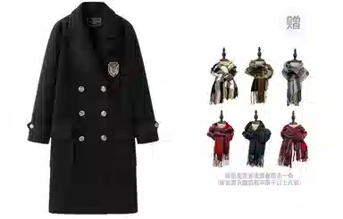 东鲸岁时记 毛呢学院风双排扣西装领长袖大衣 女款 黑色