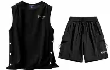 大卫贝肯 美式嘻哈街头侧边排扣设计字母印花背心松紧系带腰头户外速干工装短裤宽松舒适百搭潮流休闲运动套装 男女同款