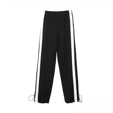 麓蔓蒂 条纹运动松紧阔腿休闲裤 女款 黑色