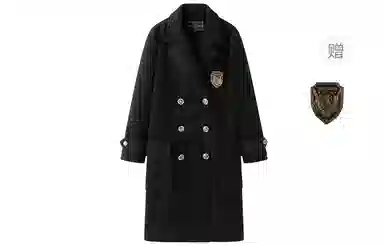 东鲸岁时记 毛呢学院风双排扣西装领长袖大衣 女款 黑色