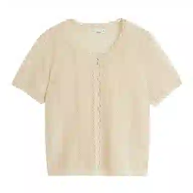 茵曼 镂空钩花老钱风短袖宽松针织衫 女款