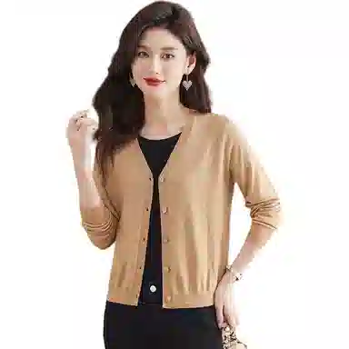 恒源祥 休闲洋气百搭显瘦纯色开衫长袖针织衫 女款