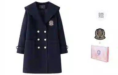 东鲸岁时记 海军领毛呢学院风牛角扣单排扣呢子大衣 女款 绀色