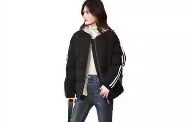 【dme】 基础纯色休闲拼接条纹连帽棉服 女款