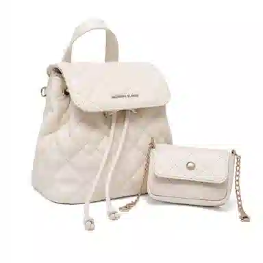 稻草人 百搭菱格小香风 聚氨酯 双肩包 常规 女款 黑色/米白