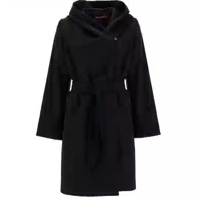 MaxMara Hooded Button Coat Black
