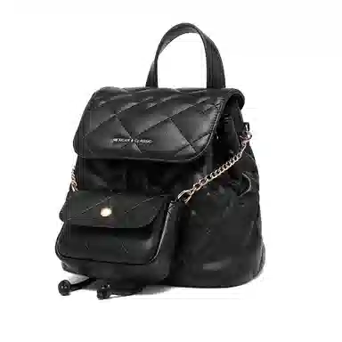 稻草人 百搭菱格小香风 聚氨酯 双肩包 常规 女款 黑色/米白