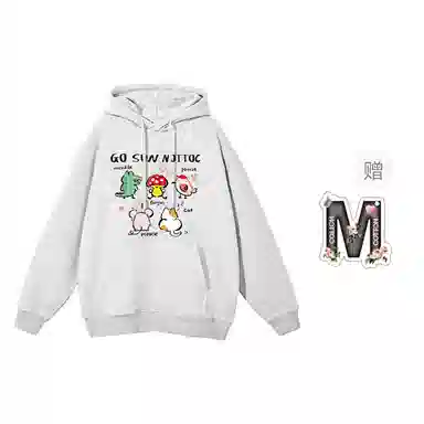 棉购 基础款卡通图案学院甜美风百搭时尚潮流卫衣 男女同款 白灰色