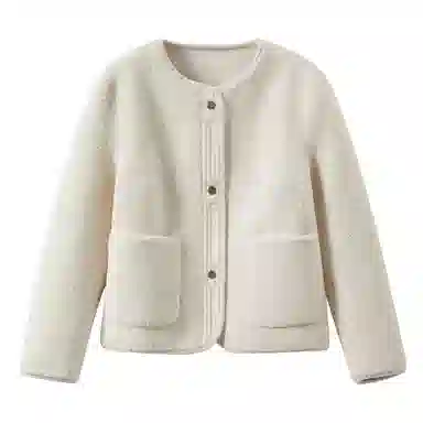 茵曼 皮毛一体仿羊羔绒外套颗粒绒织带保暖上衣绒感外套 女款