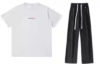 大卫贝肯 美式复古纯棉基础款纯色字母印花上衣透气吸汗宽松直筒系带长裤休闲运动套装 男女同款