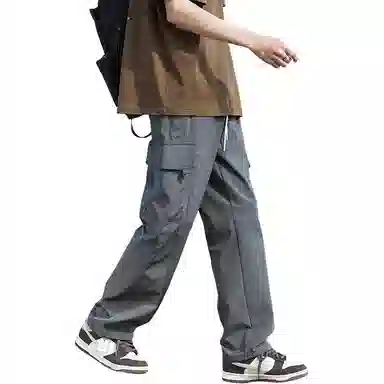 羽浅 韩版春夏抽绳松紧腰休闲拼接百搭宽松直筒工装裤 男女同款
