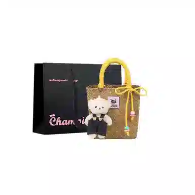 冠军小熊 可爱小熊编织手绳菜篮子包彩色装饰绳精致手工编制包沙滩包 草编 手提包 女款 咖色/绿色/粉色/黄色