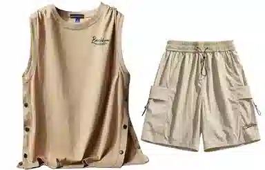 大卫贝肯 美式嘻哈街头侧边排扣设计字母印花背心松紧系带腰头户外速干工装短裤宽松舒适百搭潮流休闲运动套装 男女同款