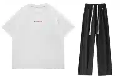 大卫贝肯 美式复古纯棉基础款纯色字母印花上衣透气吸汗宽松直筒系带长裤休闲运动套装 男女同款