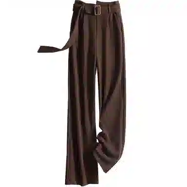 丝柏舍 通勤纯色气质高腰长款阔腿简约宽松休闲裤 女款 深咖色