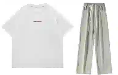 大卫贝肯 美式复古纯棉基础款纯色字母印花上衣透气吸汗宽松直筒系带长裤休闲运动套装 男女同款