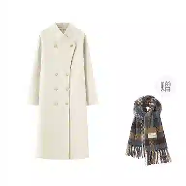 桴生 韩系时尚舒适纯色羊毛长款双排扣领设计感通勤慵懒风毛呢大衣 女款