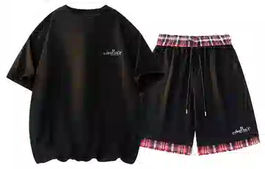 王者荣耀 鲁班七号星空梦想款美式复古下摆拼接基础款设计宽松短袖短裤两件套氛围感百搭简约休闲运动套装 男女同款