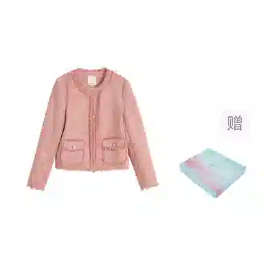 茵曼 优雅小香风短款外套毛边圆领长袖截短外套 女款