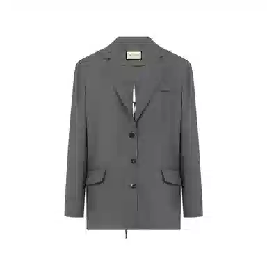 美洋 蝴蝶结 麻感花纱后开叉绑带通勤休闲西装 女